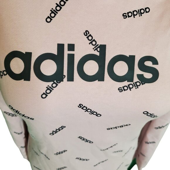 Adidas Graphic Logo Print Hoodie French Terry Tunic Hoodie Pink Black Sz XS - Picture 7 of 12